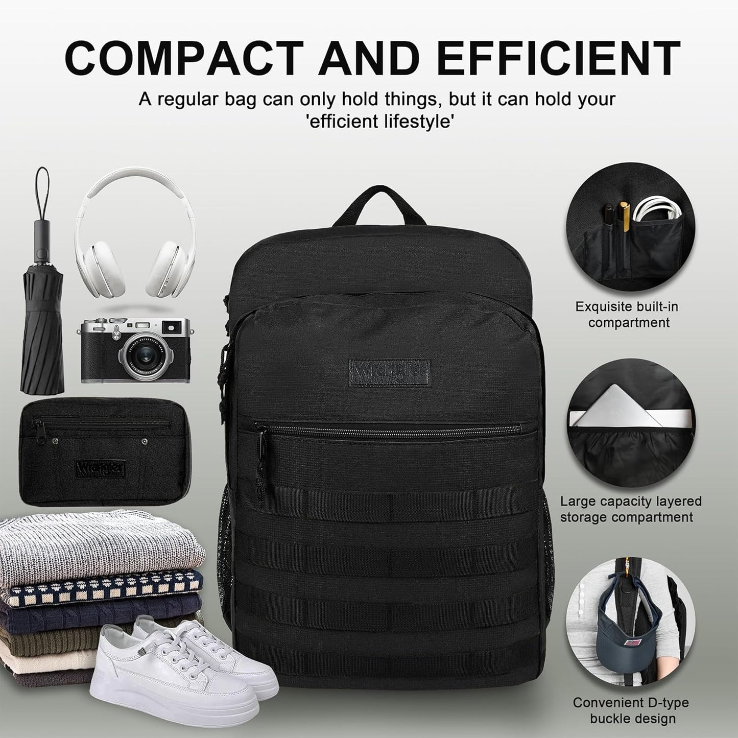 Wrangler Tradesman Backpack, Water Resistant Casual Daypack for Travel Work School, Unisex Laptop Backpack with Notebook Sleeve