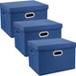 TYEERS Large Storage Bins with Lids, Collapsible, Washable, Fabric Storage Boxes for Organizing, 17.3x11.8x11.4 inches, 3 Pack, Classic Blue
