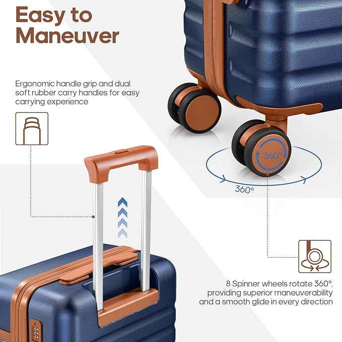 UKEIN Luggage Sets 3 Piece, PC Hardside Large Luggage 28 Inch With Spinner Wheels with TSA Lock, Checked Suitcase Set With Travel Backpack for Men (Blue, 3 piece set (28inch))