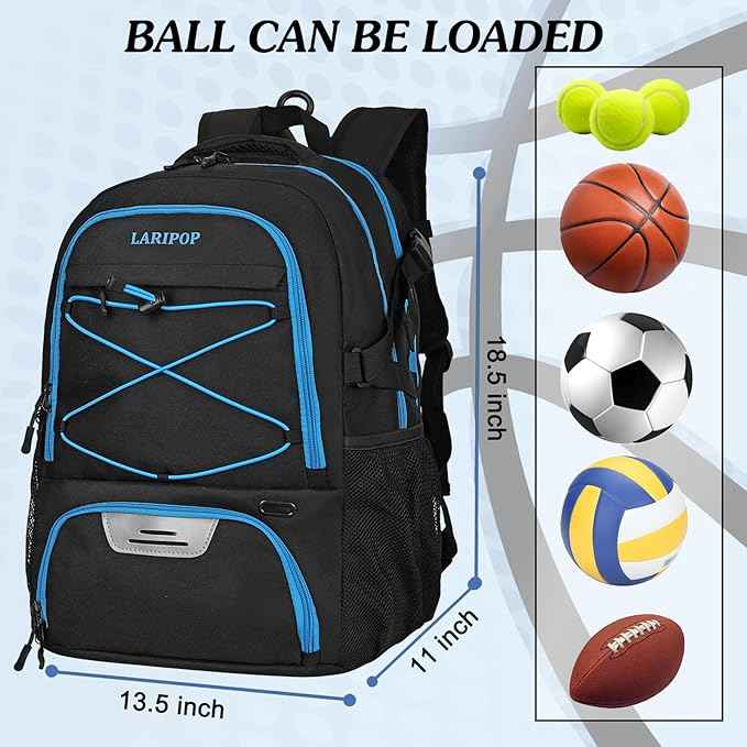 LARIPOP Basketball Backpack Large Basketball Bag with Ball Holder & Shoe Compartment for Youth Adults Men Women