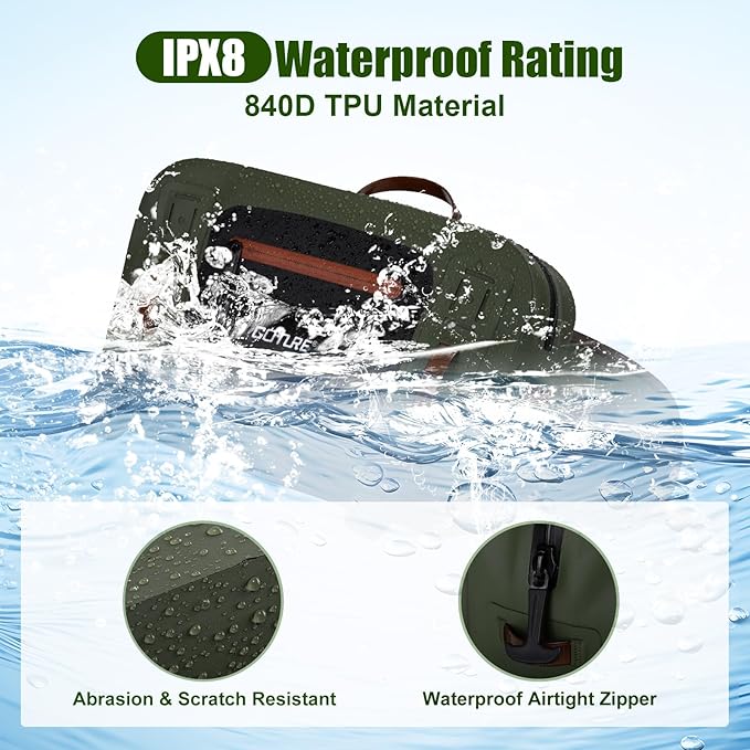 Goture Waterproof Fishing Waist Pack,IPX8 840D TPU Large Tackle Bag with Rod Holder,Airtight Zipper Closure,Detachable Water Bottle Holder, 10L Fly Fishing Bag with Adjustable Strap,Sling Fanny Pack