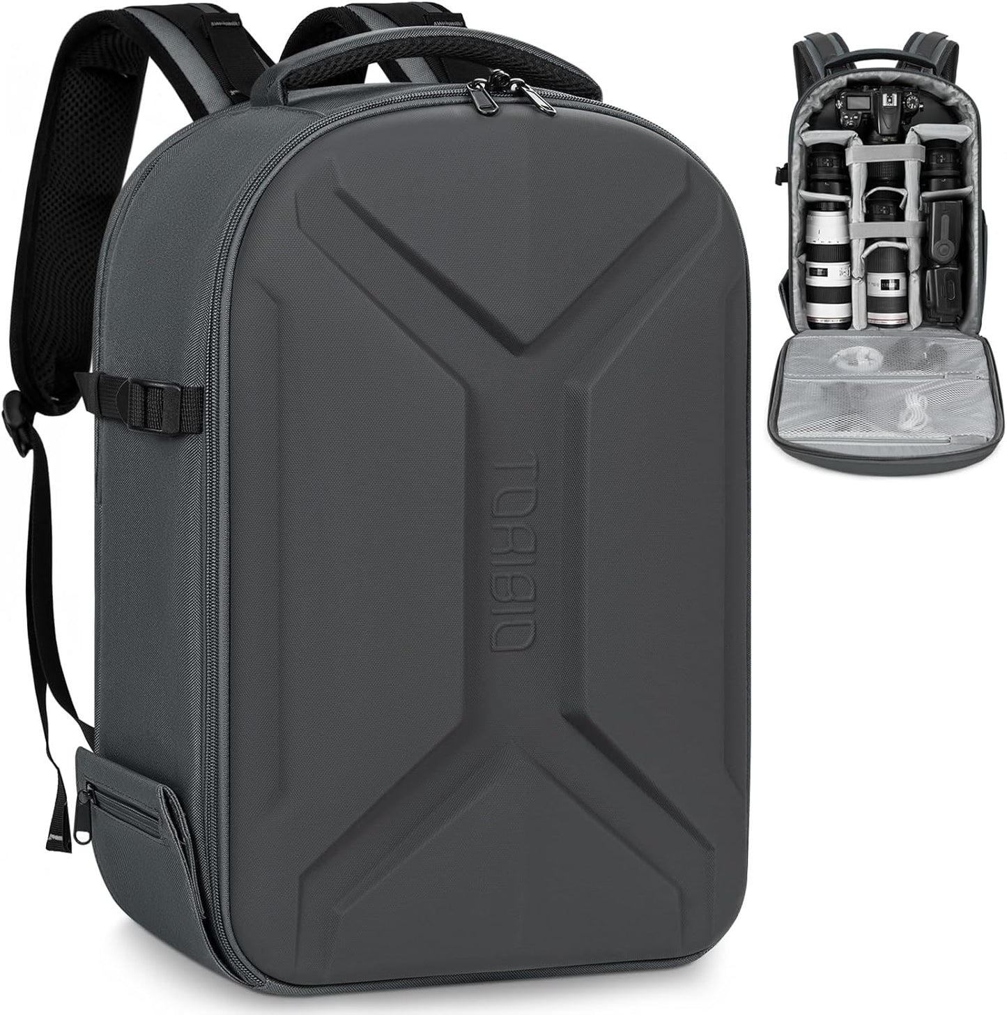TORIBIO Camera Backpack, Hardshell DSLR Photography Camera Bag, Waterproof Hard Shell Camera Case with Tripod Holder & 15.6" Laptop Compartment Compatible with Canon/Nikon/Sony/DJI Mavic Drone