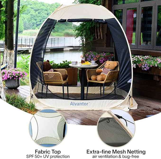 Alvantor Pop Up Screen House Gazebo with Mosquito Netting, Instant UV Resistant Sun Shelter for Patio & Backyard, Portable Canopy Tent for 2-10 Person