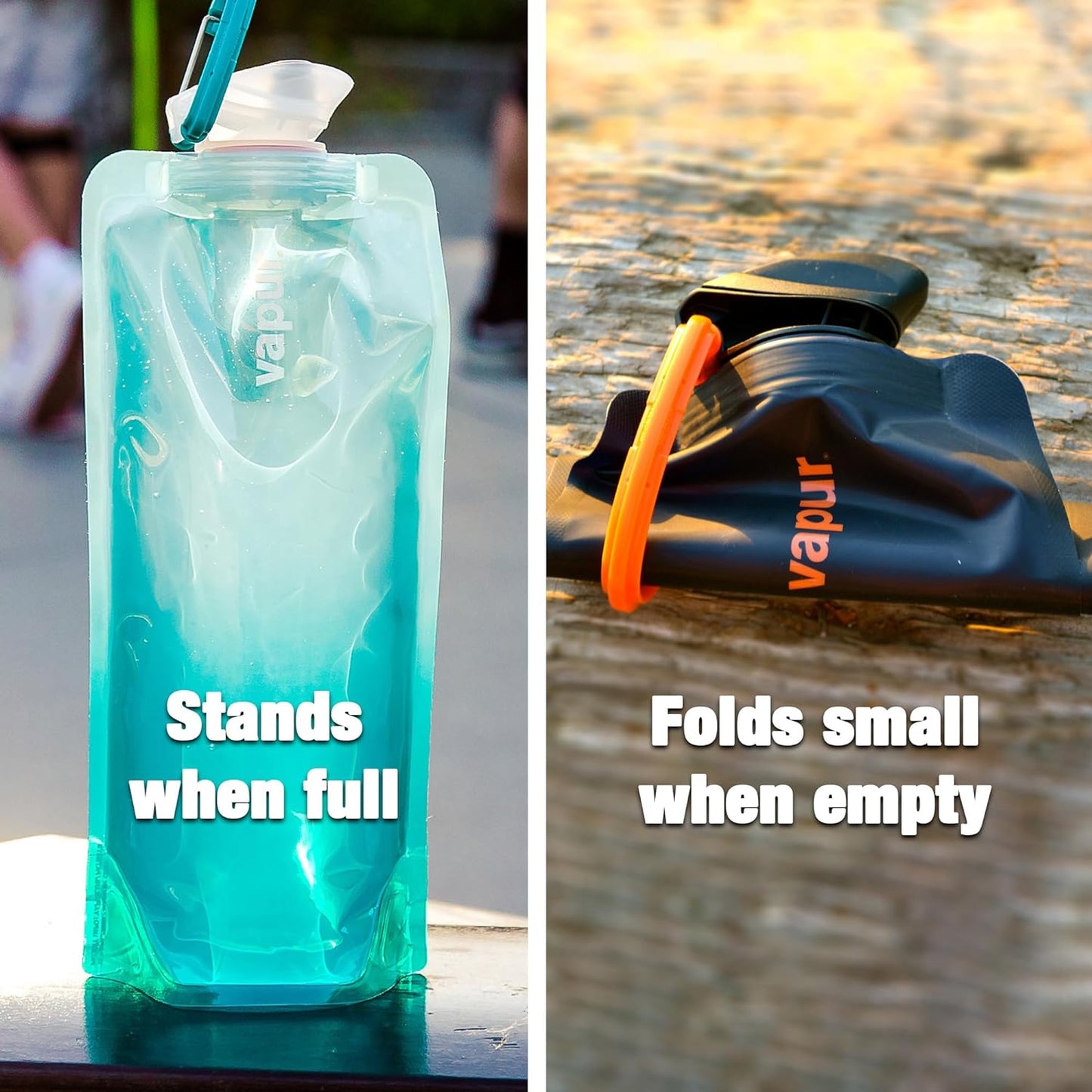 Vapur Collapsible Water Bottle With Carabiner, Compact Bottle Folds Flat For Hydration On The Go, Ideal for Traveling, Hiking or Camping, 23 Ounce, Sea Glass, Pack of 1