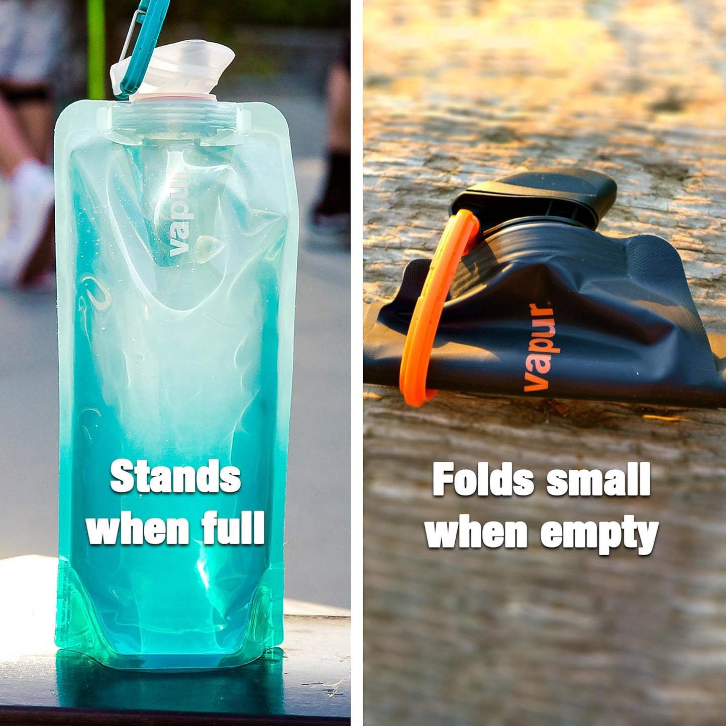 Vapur Collapsible Water Bottle With Carabiner, Compact Bottle Folds Flat For Hydration On The Go, Ideal for Traveling, Hiking or Camping, 23 Ounce, Olive, Pack of 1