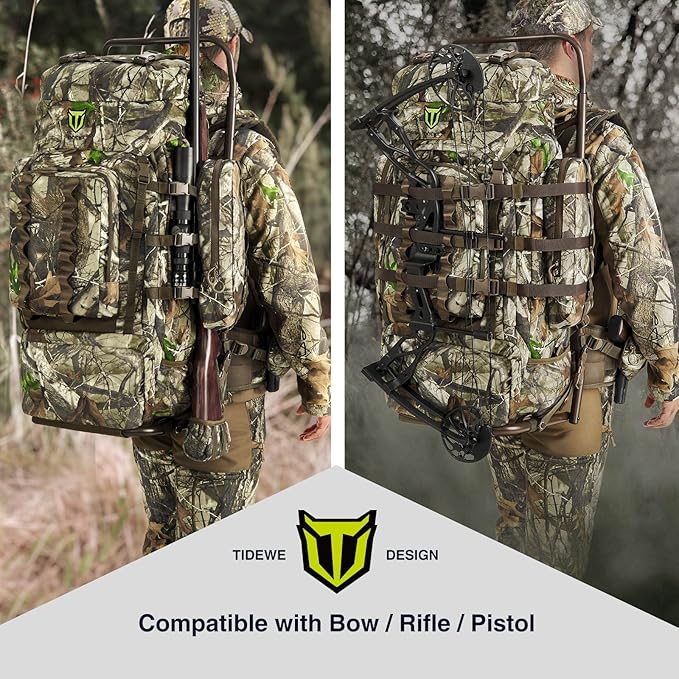 TIDEWE Hunting Backpack 5500cu with Frame and Rain Cover for Bow/Rifle/Pistol