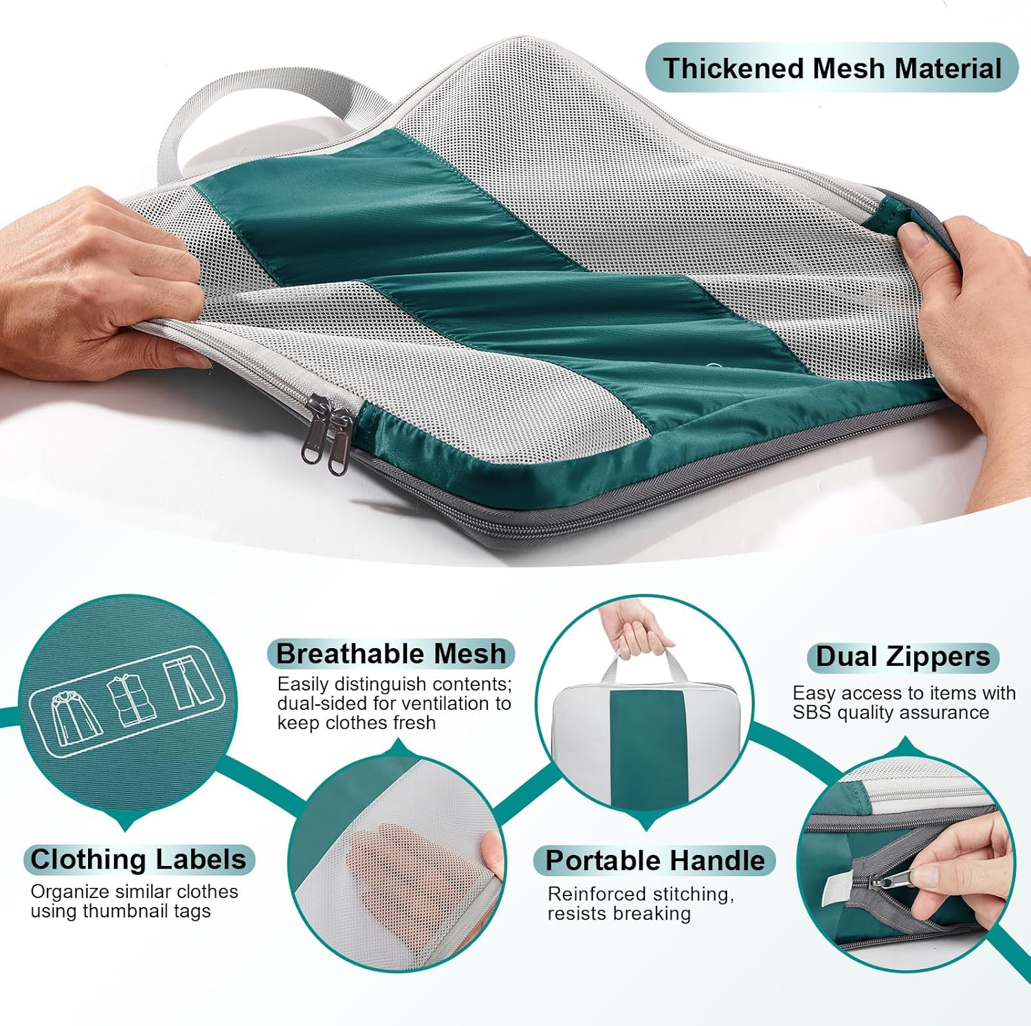 10 Set Compression Packing Cubes for Travel Essentials,Compressible Expandable Packing Cubes for Suitcase,OlarHike Luggage Organizer Bags,Handy Helper for Organizing Clothes(Dark Blue Green) - Roamly