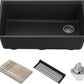 KRAUS Bellucci 32” in. Undermount Workstation Granite Kitchen Sink in Metallic Black with Accessories, KGUW2-33MBL