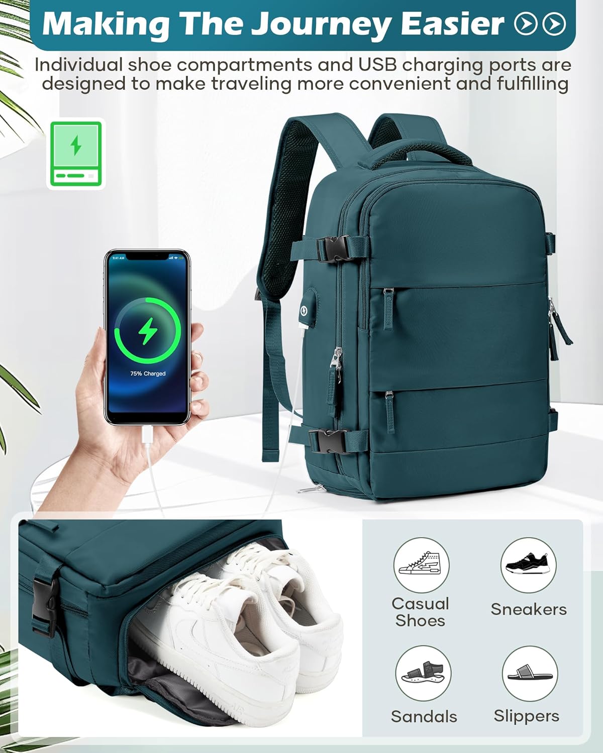 Vacuum Backpack Travel Laptop Backpacks For Women Men Carry On Backpack With Vacuum Compression Bags Seal Packing Personal Item Travel Bag Vacpack Backpacks Without Pump Peacock Blue - Roamly