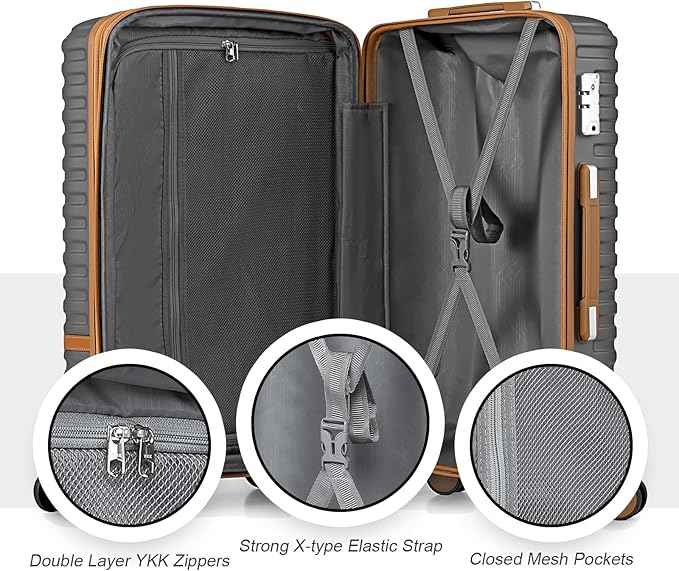 Joyway Luggage Set 3 Piece Suitcase Sets with Spinner Wheel,Hardside Expandable Travel Laggage with TSA Lock (13/20/24/28 Grey brown