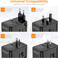 Universal Travel Adapter, VYLEE 45W International Plug Adapter with PD Fast Charging, 5-Port (1 AC/1 USB-A/3 USB-C), Wall Charger Worldwide Travel Essentials Plug for USA EU UK AUS Japan (Black)