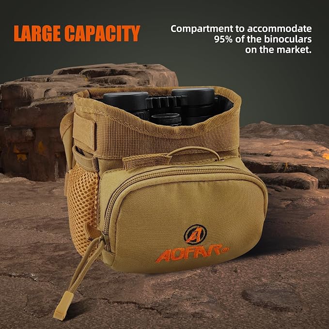 AOFAR Binocular Harness Chest Pack with Adjustable Strap, Lightweight and Large Capacity, Bino Case for Hunting, Hiking, Shooting, Beige
