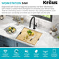 KRAUS Kore 21 Inch Undermount Workstation 16 Gauge Stainless Steel Single Bowl Kitchen Sink n PVD Gunmetal Finish with Accessories, KWU1101-21-PGM