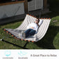 TegerDeger 12FT 2 Person Hammock with Stand Included 55 x 79IN Large Hammock Quick Dry 450LB Capacity with V Shaped Hardwood Spreader Bar & Nylon Rope for Outside, Patio, Garden - Tender Beige Stripes