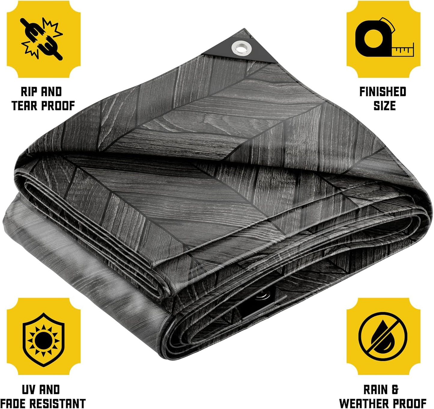 Core Tarps Extreme Heavy Duty 20 Mil Tarp Cover, Waterproof, UV Resistant, Rip and Tear Proof, Poly Tarpaulin with Reinforced Edges for Roof, Camping, Patio, Pool, Boat (Grey Wood/Black 12′ X 16′)