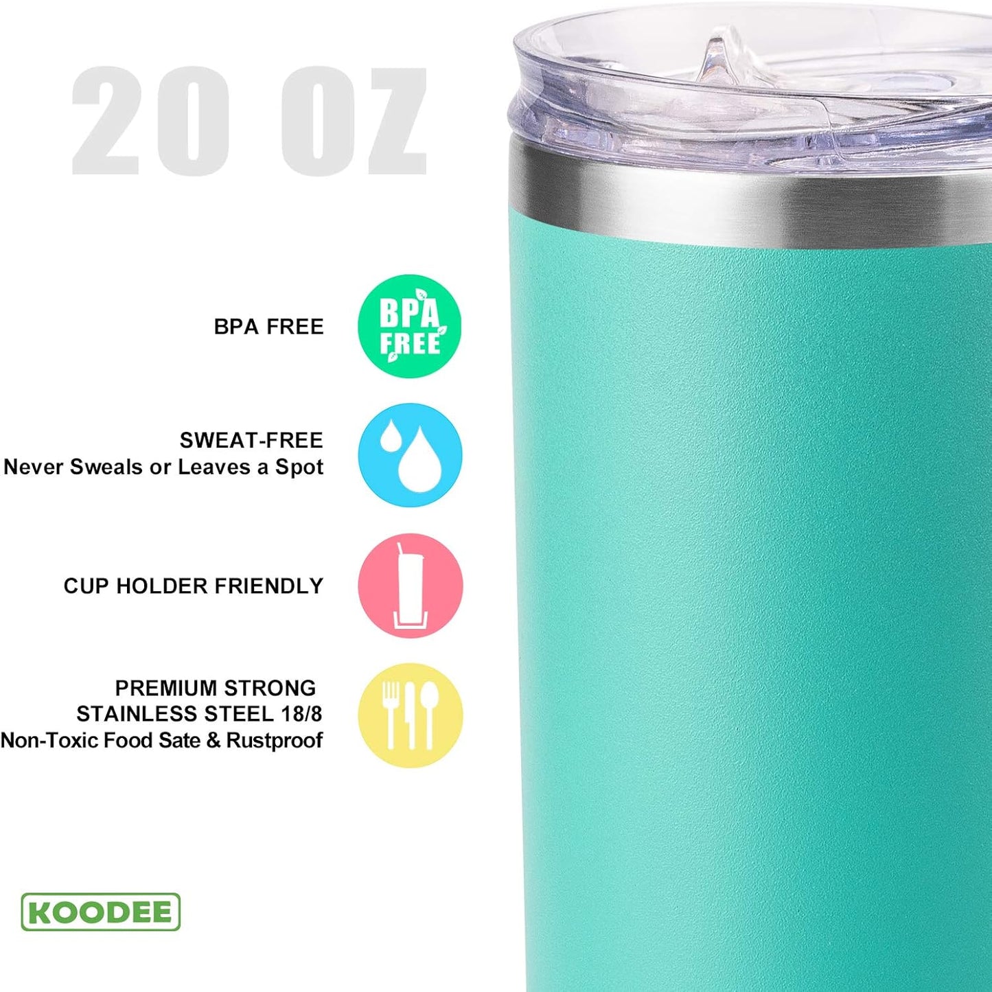 koodee 20 oz Skinny Tumbler Stainless Steel Double Wall Insulated Water Tumbler Cup with Lid and Straw, Slim Travel for Women/Men Diy Birthday Gift (Teal)