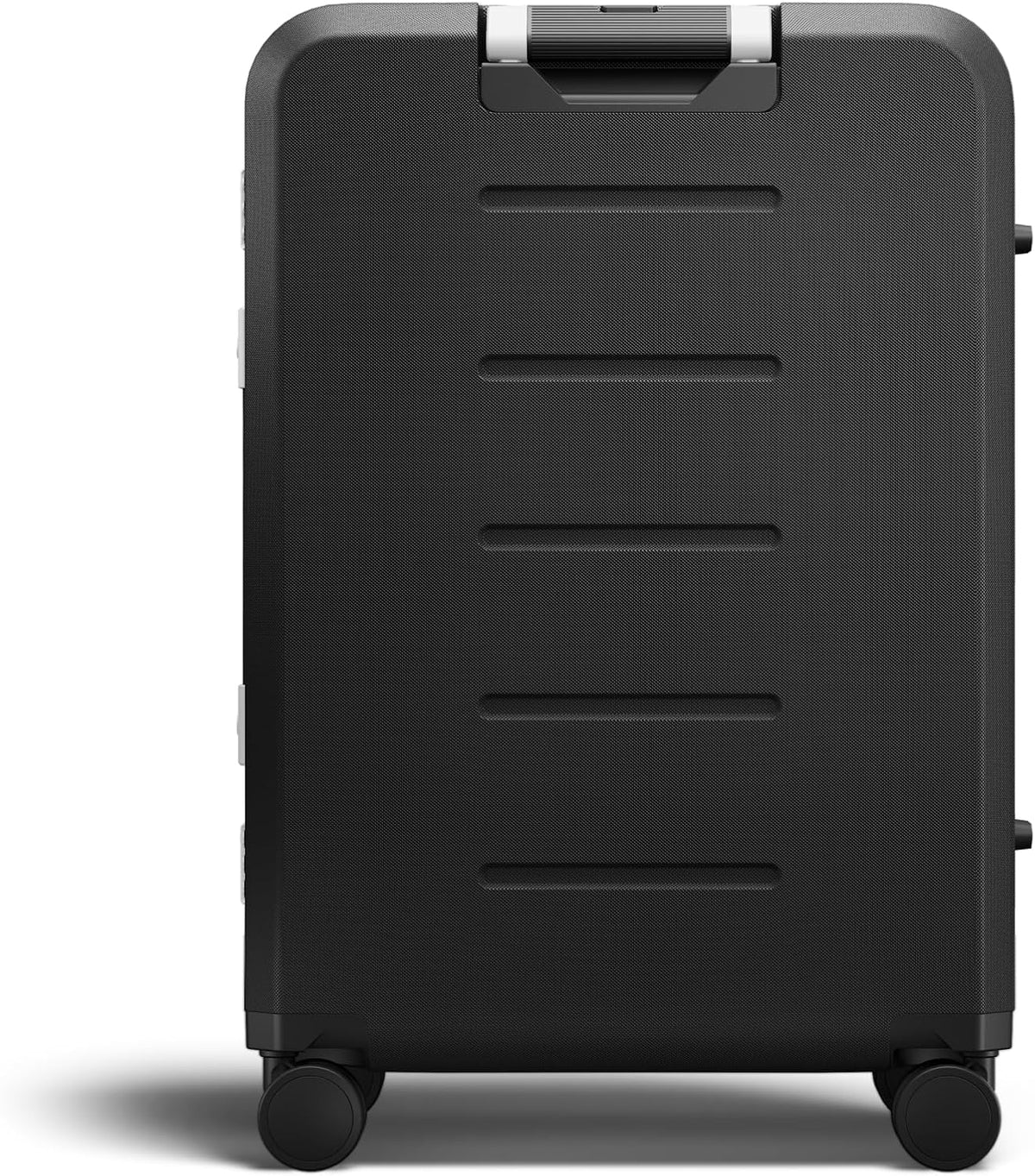 D_b_ Ramverk Pro Medium Check-In 25 Inch Hardside Luggage Extra Protection Aluminum Frame, Silent 360 Spinner Wheels, TSA Lock, Interior Laptop Compartment - Silver Frame/Black - Roamly