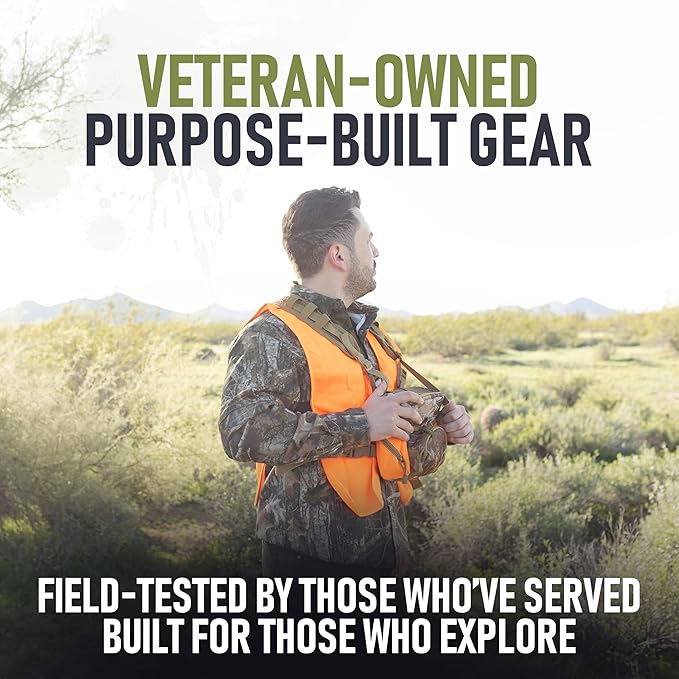 Binocular Harness Chest Pack - Lightweight Hunting Chest Rig with Rangefinder Pouch, MOLLE System Bino Harness for Bow Hunting, Tactical Chest Pack for Men, Veteran Owned Gear, Orange