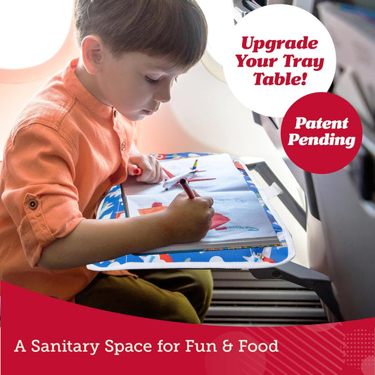 Lusso Gear Airplane Tray Table Cover with Pockets for Toddlers & Kids - Airplanes Pattern - Foldable & Rollable Lap Desk - Toddler Travel Essentials & Plane Activities