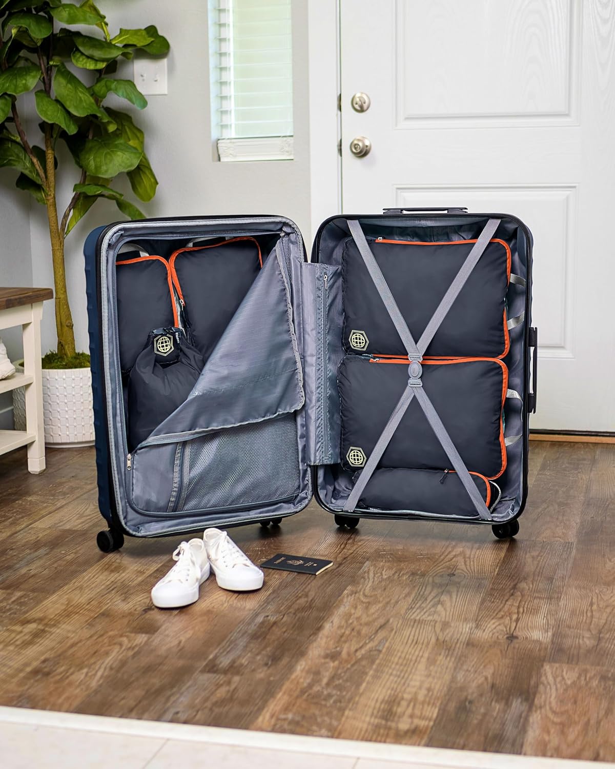 Large Compression Packing Cubes for Travel-Packing Cube Luggage Organizers 7 Piece Set for Checked Luggage-Ultralight, Expandable/Compression Bags by TRIPPED Travel Gear (Grey/Orange) - Roamly