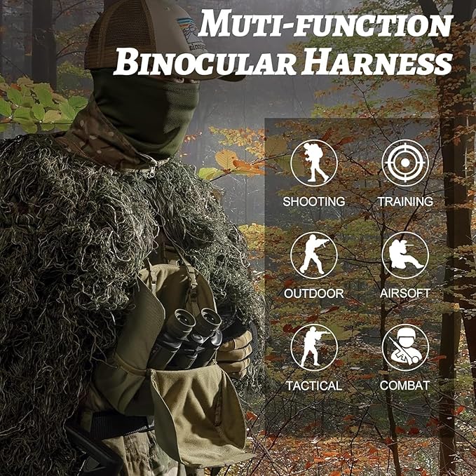 VISMIX Binocular Harness, Adjustable Binocular Harness Chest Pack with Rain Cover for Hunting Hiking Shooting