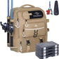 Fishing Backpack with Tackle Boxes and Rod Holders 40L; Plus Rain Cover, Padded Back Support, Insulated Front Pocket for Hot/Cold Lunch, Water Bottle Holder (Force Khaki)