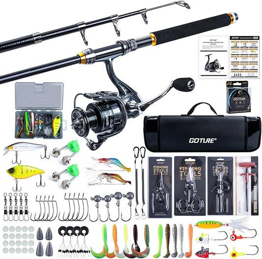 Goture Fishing Rod and Reel Combos,1.8M-2.7M Telescopic Fishing Pole Spinning Reel Line Lures Set with Carrier Bag,Telescopic Rod Kit for Starter Travel Saltwater Freshwater Gear Gift