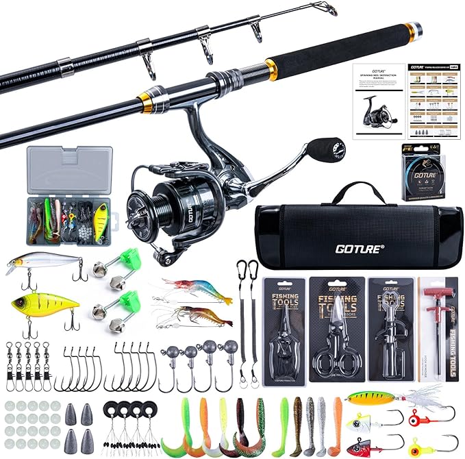 Goture Fishing Rod and Reel Combos,1.8M-2.7M Telescopic Fishing Pole Spinning Reel Line Lures Set with Carrier Bag,Telescopic Rod Kit for Starter Travel Saltwater Freshwater Gear Gift