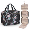 Wedama Toiletry Bag for Women, Large Cosmetic Travel Bag, Hanging Toiletry Bag for Bathroom, PVC Waterproof Makeup Bag, Toiletries Bag for Travel Business Trips and Camping, Black+Pink Floral - Roamly