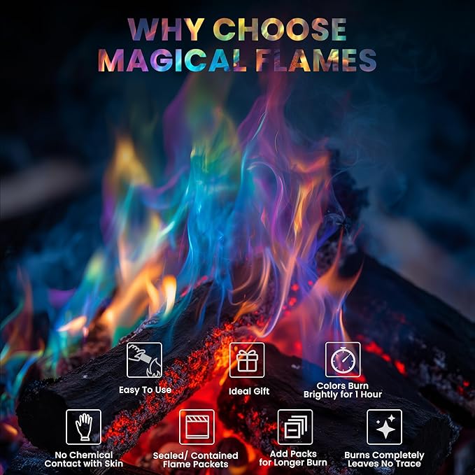 Magical Flames Fire Color Changing Packets Fire Pit, Fire Color Packets for Camping Essentials, Campfire, Bonfire & Fireplaces, Campfire Accessories