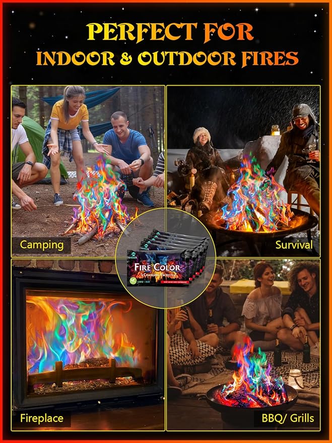 MEKER Fire Color 6 Pack & Fire Starter 32 Cube Set, Fire Color Changing Packets - Safe for Indoor Use, Fire Pit, Campfires, Outdoor Fireplaces, Bonfire, Perfect Fire Camping Accessories for Kids