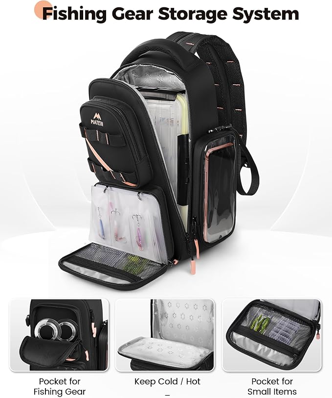 MATEIN Fishing Sling Bag with Lure Rod Holder & Phone Pouch, Waterproof 3600 Tackle box Backpack with Removable Bait Binder
