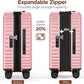 SHOWKOO Suitcase Hardside Expandable Luggage Set, Suitcase with Double Spinner Wheels TSA Lock 3 Piece Set Pink (DB/TB/24in)