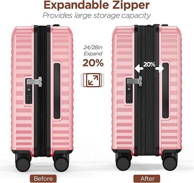 SHOWKOO Suitcase Hardside Expandable Luggage Set, Suitcase with Double Spinner Wheels TSA Lock 3 Piece Set Pink (DB/TB/24in)