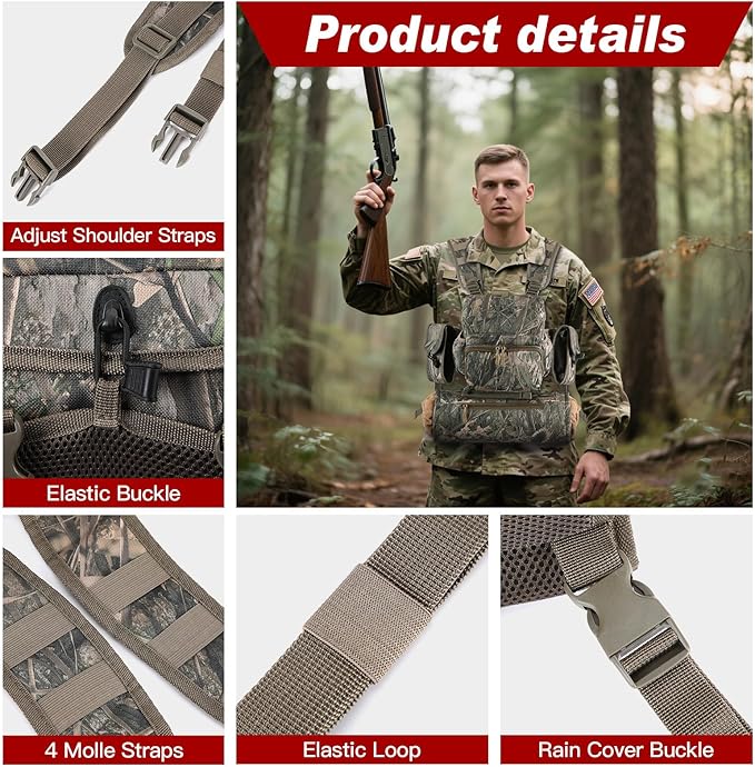 Binoculars Harness Chest Pack with Rangefinder Pouch and Hand Warmer Pockets, Adjustable Shoulder Strap, Ideal for Hunting, Hiking