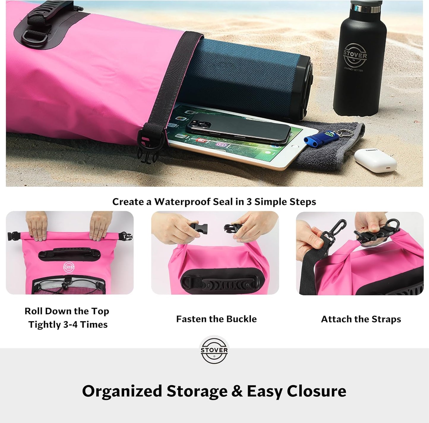 STOVER 5/10/25/30/40/55L Waterproof Backpack- Floating Dry Bag for Kayaking, Travel, Beach, Hiking, & Camping, Men/Women