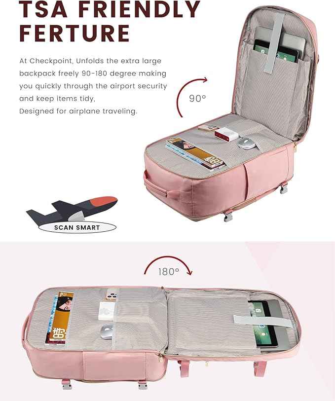 LOVEVOOK Travel Backpack for Women & Men 50L,Airline Approved Carry On Backpack Travel Essentials,TSA Carry on Luggage,Waterproof Personal Item Travel Bag,Suitcase with 3 Packing Cubes,Pink-Pink