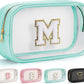 YOOLIFE Initial Make Up Bag Travel Toiletry Bag, Clear Makeup Bags Preppy Cosmetic Bags Organizer Travel Essentials Gifts for Women Teen Girlfriend Teacher Mom Birthday Girl Gift Makeup Case Blue M