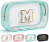 YOOLIFE Initial Make Up Bag Travel Toiletry Bag, Clear Makeup Bags Preppy Cosmetic Bags Organizer Travel Essentials Gifts for Women Teen Girlfriend Teacher Mom Birthday Girl Gift Makeup Case Blue M