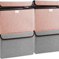 Linen Fabric Foldable Storage Cube Bin Organizer Basket with Flip-Top Lid & Handles, Large Clothes Blanket Box for Home, Office, Closet, Gray & Pink, 4 Pack 14.6 x 9.5 x 9.5”