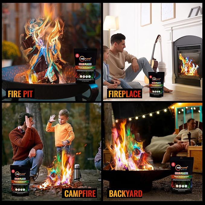 Fireflame Fire Color Changing Packets - Magic Colorful Fire Flames - 60 Pack - for Outdoor FirePit, Fireplace, Bonfire, Campfire, Camping Accessories for Kids & Adults
