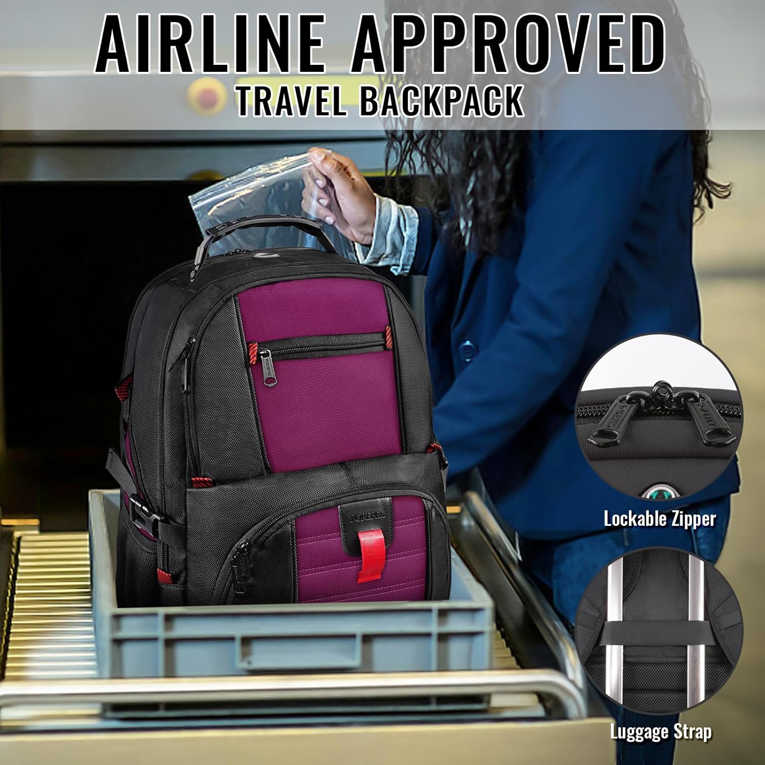 YOREPEK 18.4 Laptop Backpack, Large Backpacks Fit Most 18 Inch Laptop with USB Charger Port, TSA Friendly Flight Approved Weekend Carry on Backpack with Luggage Strap for Men and Women, Purple - Roamly