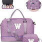 Women's Personalized Monogram Overnight Weekender with Shoulder Strap, Wet Pocket, Makeup Bag Gifts (Letter W) - Roamly