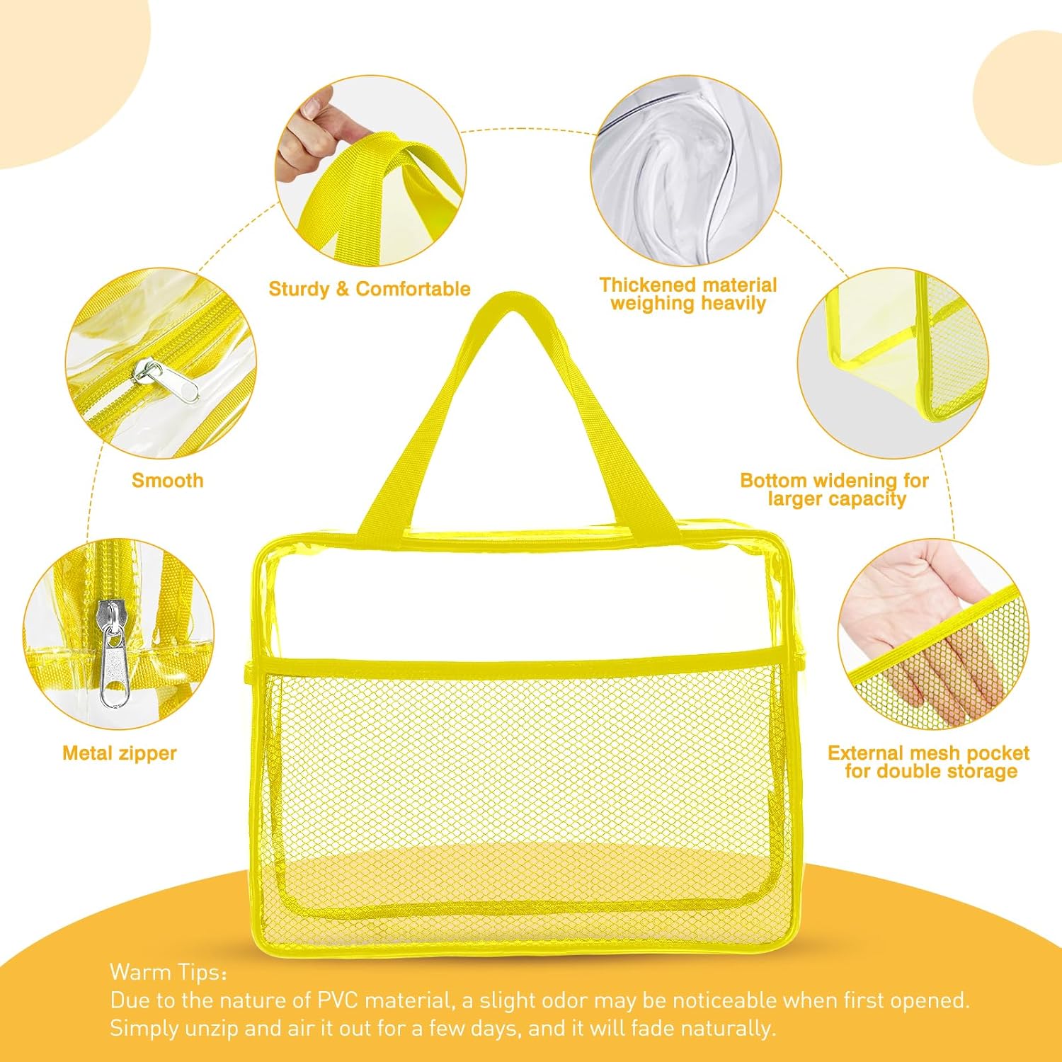 XEWEA Clear Travel Toiletry Bags, 3 Pack TSA Approved Transparent Makeup Bag for Men Women,Large Waterproof PVC Quart Organizer Kit with Zipper for Toiletries Airline Essential,Toy Pouch Yellow - Roamly