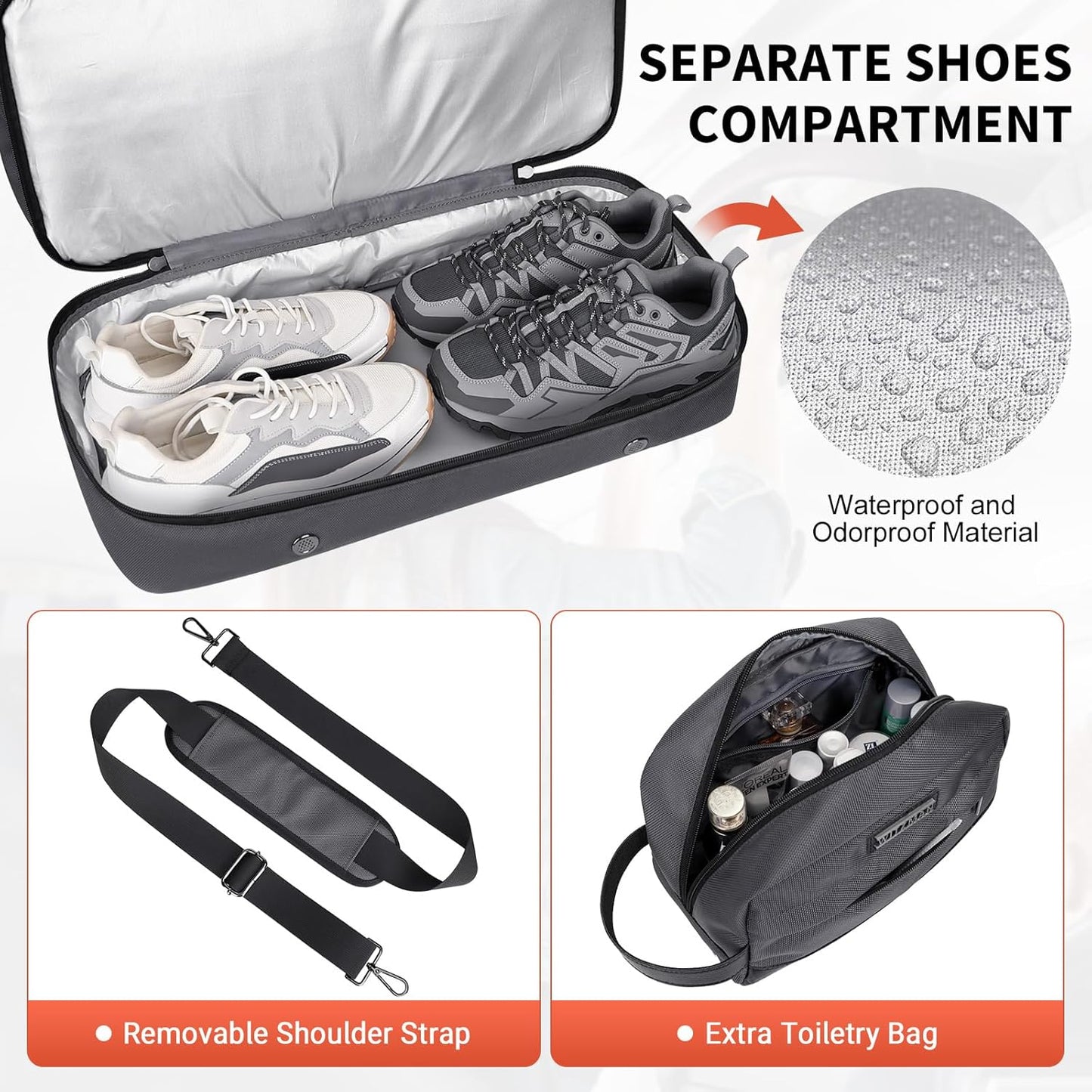 WITZMAN Weekender Bags for Men Women Carry On Duffle Overnight Bag with Toiletry Bag Sets Travel Duffel Bag Shoes Compartment （B694 Silvery Grey） - Roamly