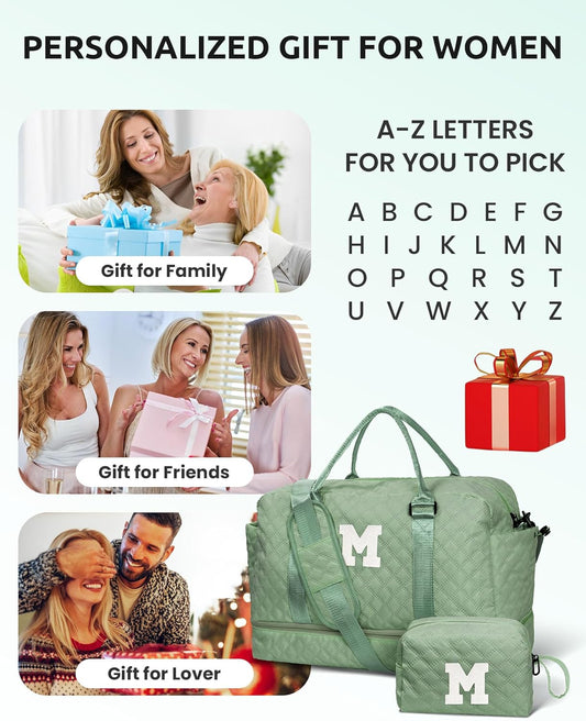 Tween Girls Gifts, Birthday Gift-Initial Travel Bag with Shoe Compartment, Personalized Weekender Bag, Girl Overnight Bag, Engagement Gifts, Letter Travel Bag with Makeup Bag (Letter G) - Roamly