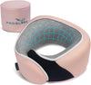Junior Kids Travel Neck Pillow - Ergonomic Memory Foam Pillow for Airplane, Car, Booster Seat - Soft, Washable, Compact Travel Pillow with Strap - Light Pink - Ages 4-13
