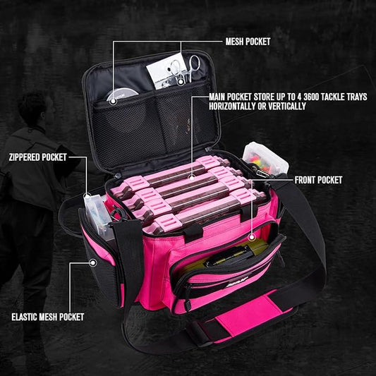 Goture Fishing Tackle Bag with 4 Tackle Boxes, Soft Side 600D Water-Resistant Cross Body Sling Fishing Bag, Small Saltwater Gear Storage Tactical Bags, Gifts for Men/Women (15.75"x9.45"x8.27")