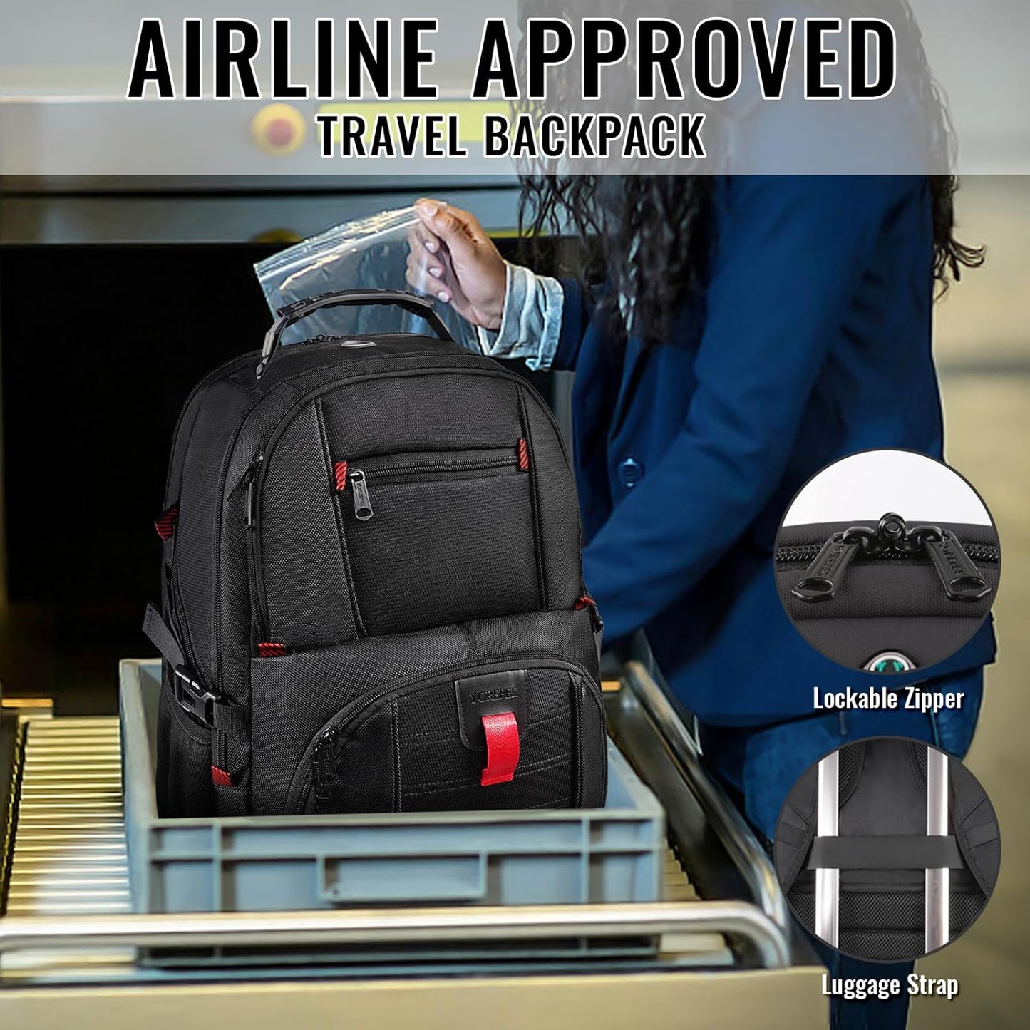 YOREPEK 18.4 Laptop Large Backpacks Fit Most 18 Inch Laptop with USB Charger Port,TSA Friendly Flight Approved Weekend Carry on Backpack with Luggage Strap for Men and Women, Black - Roamly