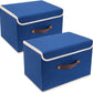 TYEERS Collapsible Storage Boxes, Washable Fabric Storage Bins with Lids, 14.9x9.8x9.8 inches, 2 Pack, Classic Blue